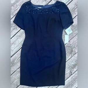EVAN PICONE Dress Women 8 Petite Rhinestone lace BLACK Pencil NEW short sleeve